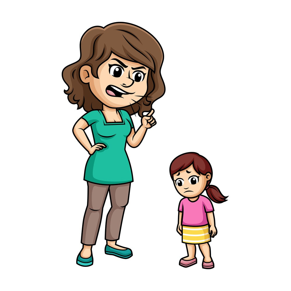Mom yelling at her daughter. PNG - JPG and vector EPS (infinitely scalable). Image isolated on transparent background.