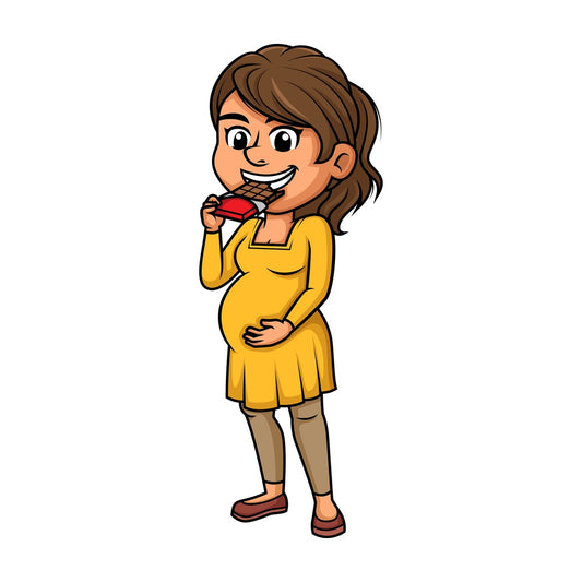 Pregnant woman eating chocolate. PNG - JPG and vector EPS (infinitely scalable).