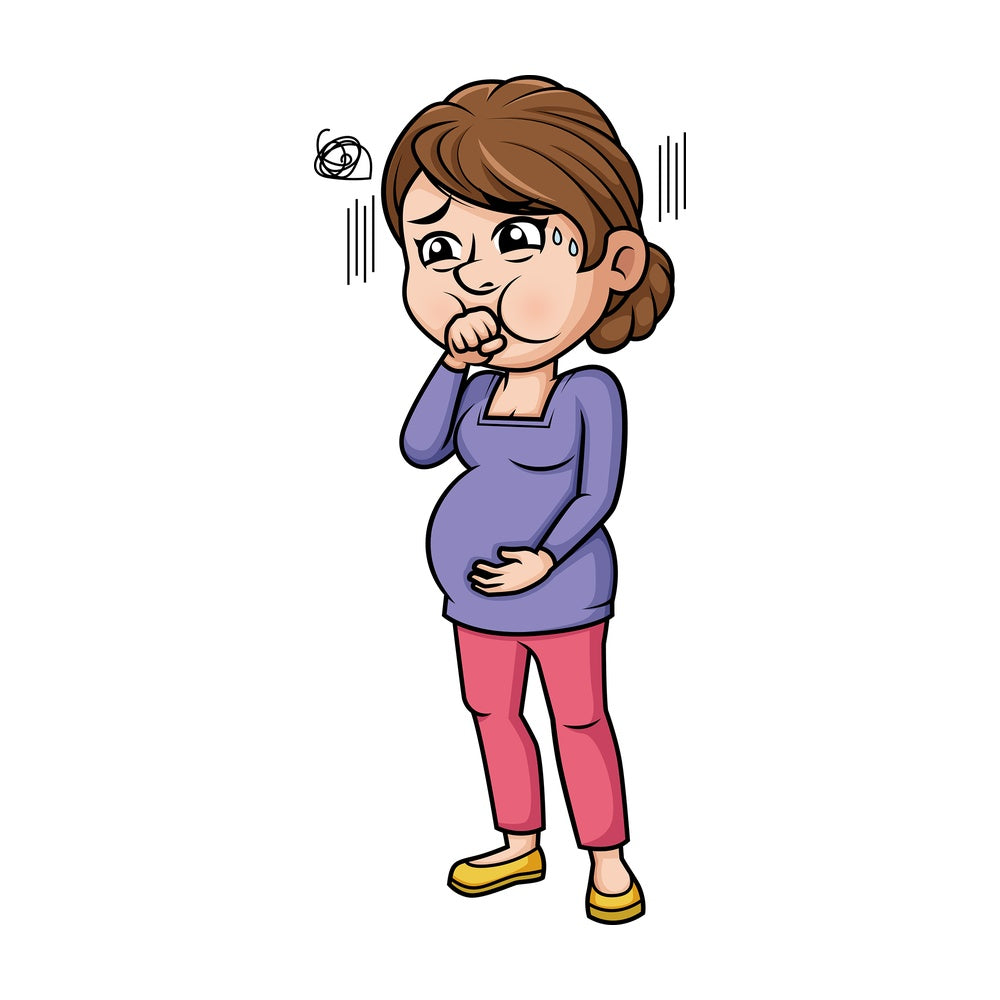 Nauseous pregnant woman morning sickness. PNG - JPG and vector EPS (infinitely scalable).