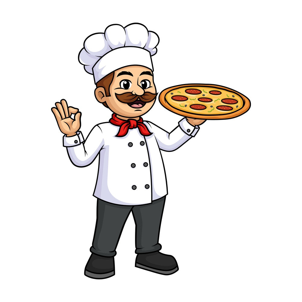 Male chef holding pizza. PNG - JPG and vector EPS (infinitely scalable).
