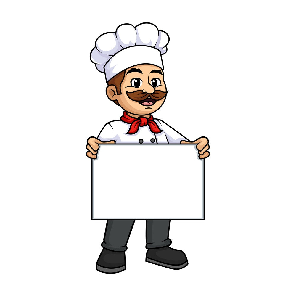 Male chef holding empty sign. PNG - JPG and vector EPS (infinitely scalable).