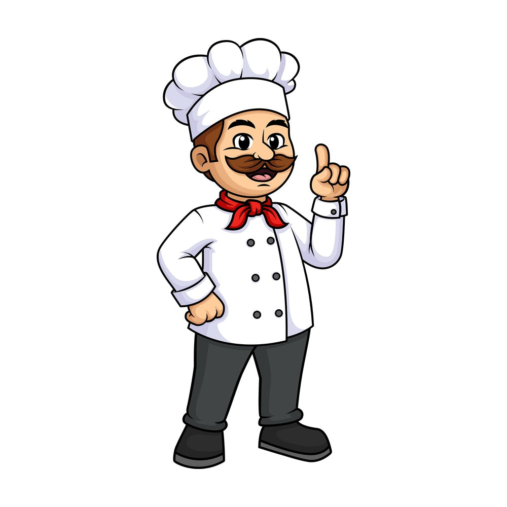 Male chef pointing up. PNG - JPG and vector EPS (infinitely scalable).