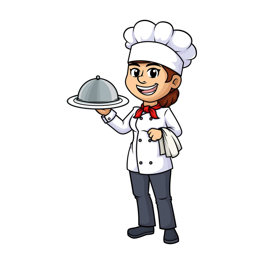 Female chef holding spatula. PNG - JPG and vector EPS (infinitely scalable).