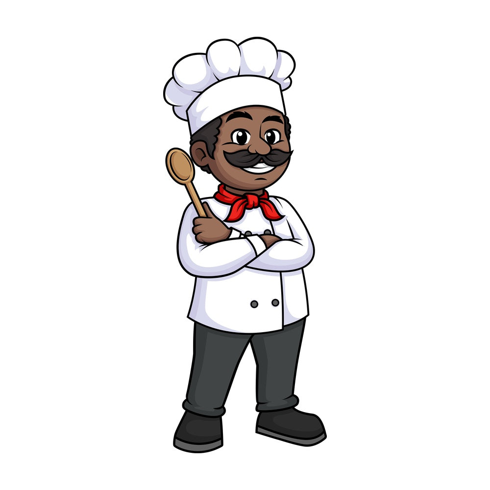 Black male chef holding platter. PNG - JPG and vector EPS (infinitely scalable).