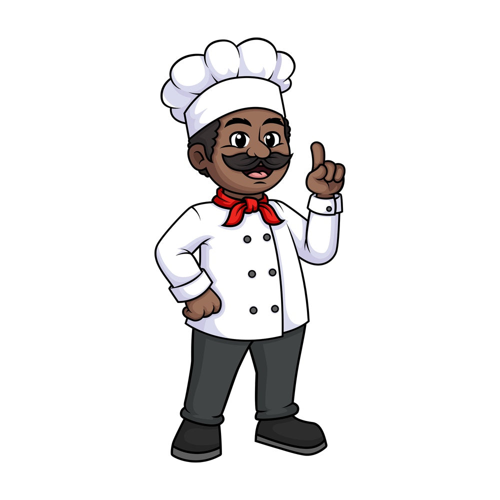 Black male chef pointing up. PNG - JPG and vector EPS (infinitely scalable).