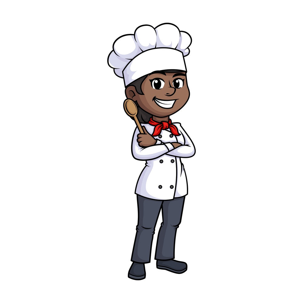 Black female chef holding platter. PNG - JPG and vector EPS (infinitely scalable).