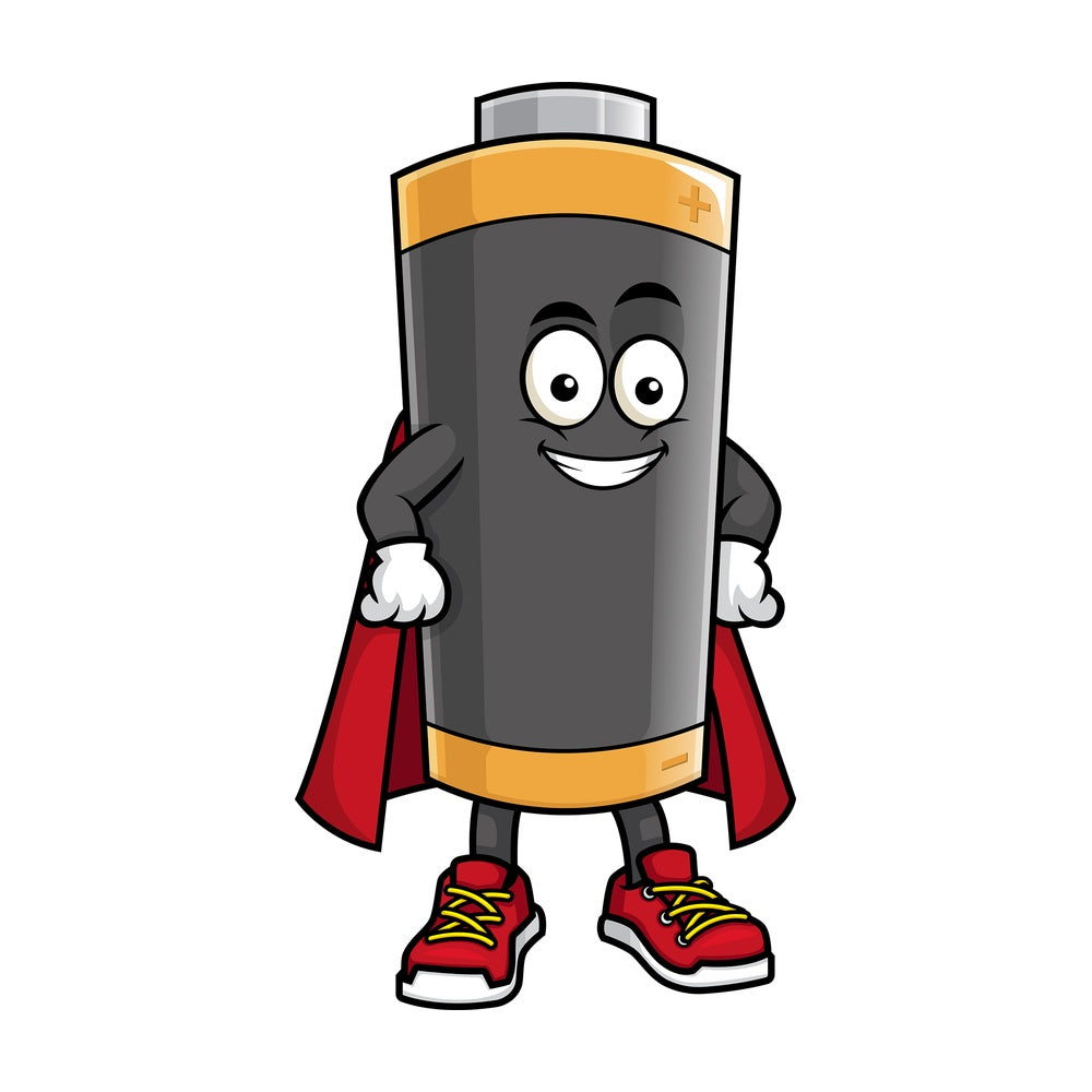 Battery mascot superhero. PNG - JPG and vector EPS (infinitely scalable).