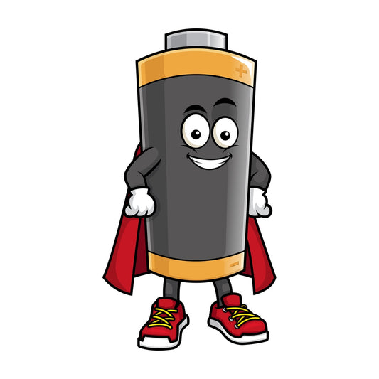 Battery mascot superhero. PNG - JPG and vector EPS (infinitely scalable).