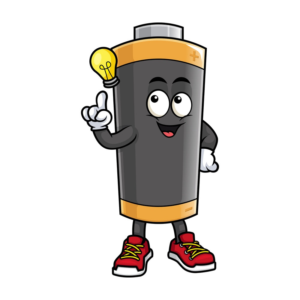 Battery mascot having an idea. PNG - JPG and vector EPS (infinitely scalable).