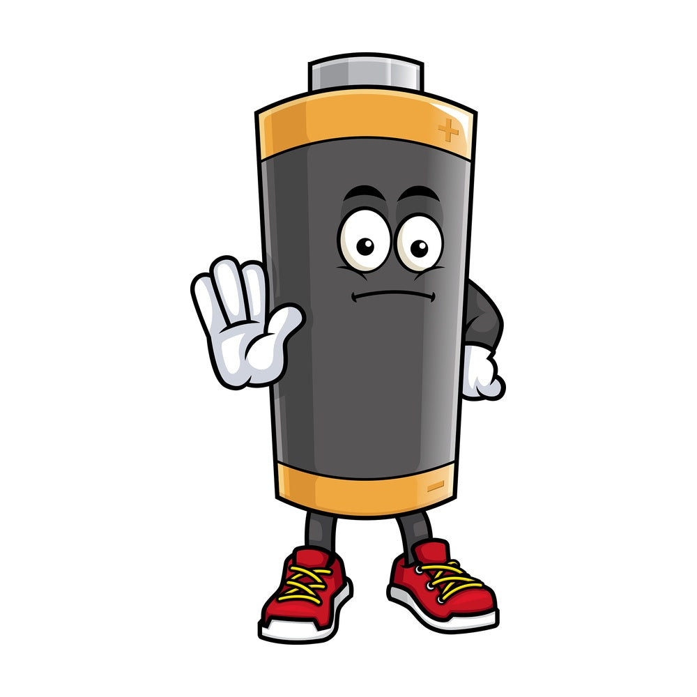 Battery mascot attention. PNG - JPG and vector EPS (infinitely scalable).