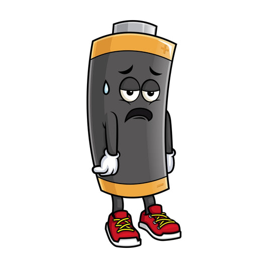 Tired battery low on energy. PNG - JPG and vector EPS (infinitely scalable).