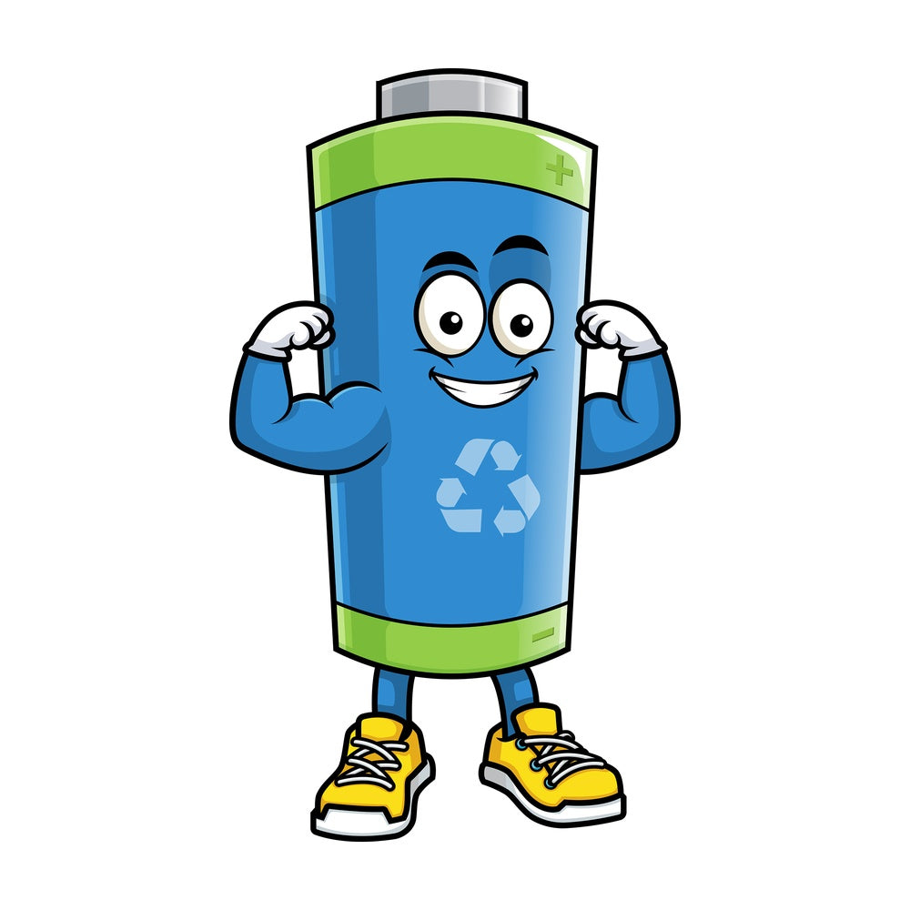 Ecological battery flexing muscles. PNG - JPG and vector EPS (infinitely scalable).