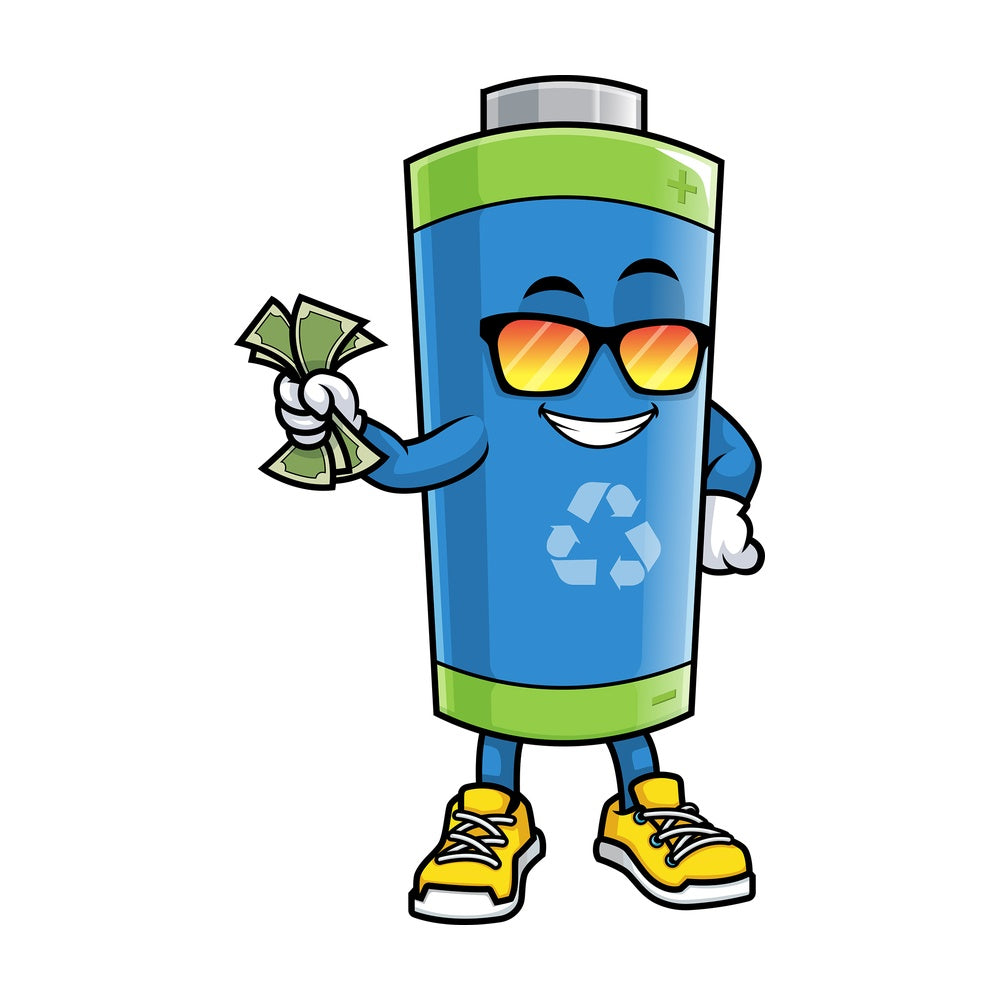 Green ecological battery holding cash. PNG - JPG and vector EPS (infinitely scalable).