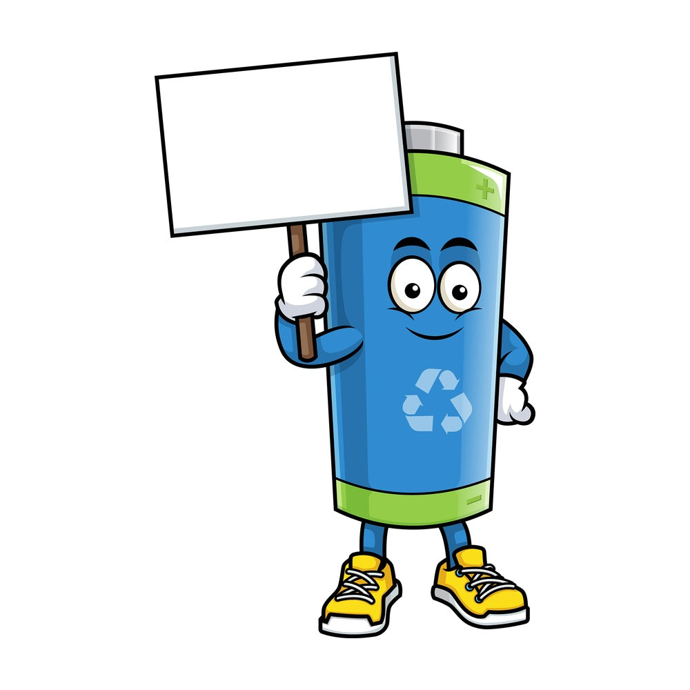Green ecological battery holding blank sign. PNG - JPG and vector EPS (infinitely scalable).