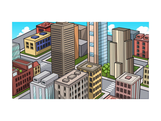 Cityscape background in 16:9 aspect ratio. PNG - JPG and vector EPS file formats (infinitely scalable).