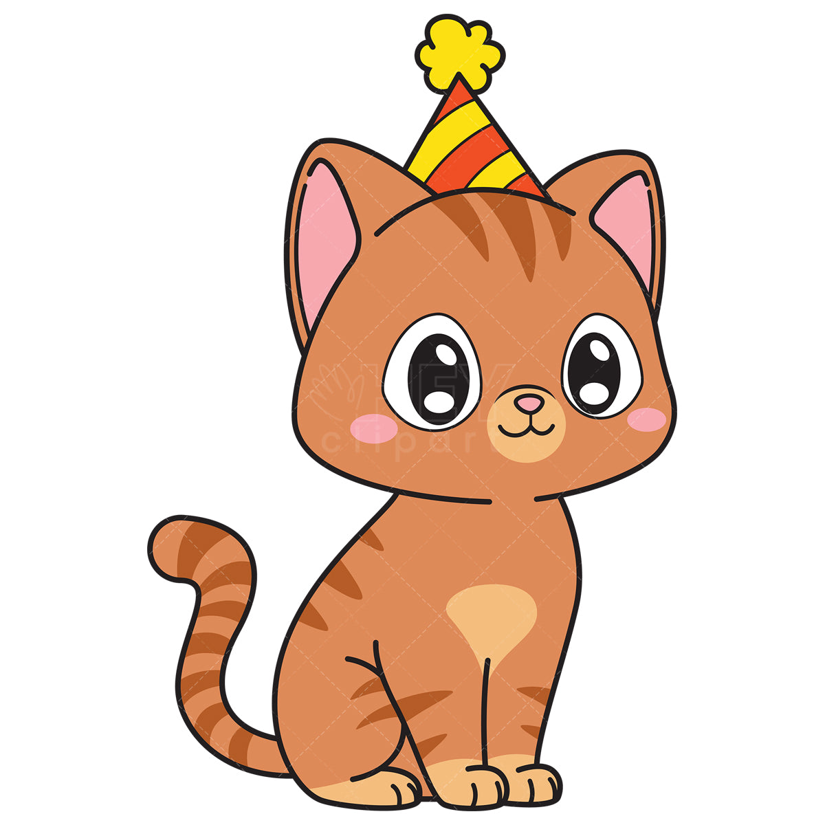 Royalty-free vector illustration of a brown cat wearing birthday hat.