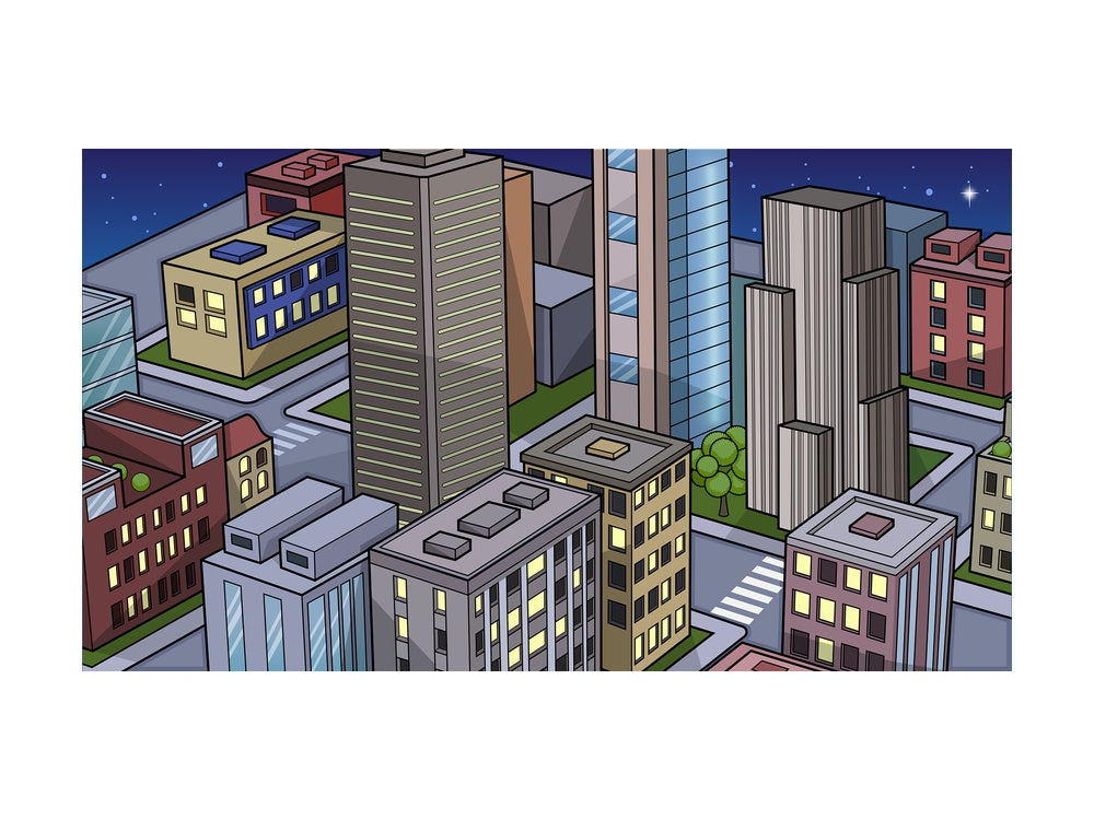 Dark city background in 16:9 aspect ratio. PNG - JPG and vector EPS file formats (infinitely scalable).