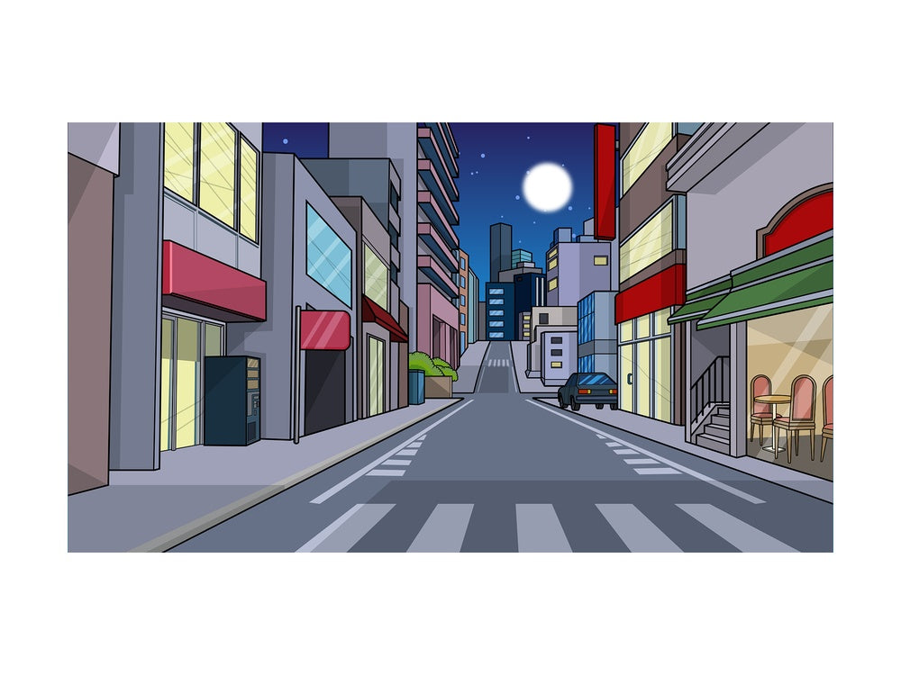 City street at night background in 16:9 aspect ratio. PNG - JPG and vector EPS file formats (infinitely scalable).