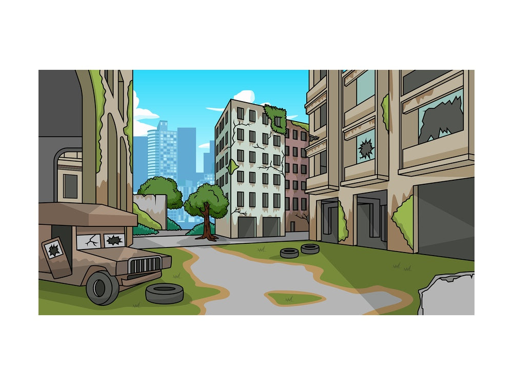 Abandoned city background in 16:9 aspect ratio. PNG - JPG and vector EPS file formats (infinitely scalable).