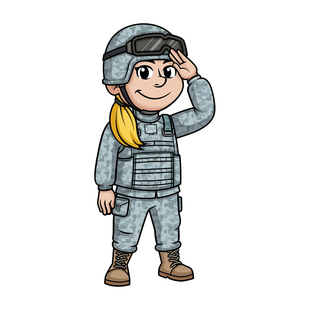 Female soldier saluting. PNG - JPG and vector EPS (infinitely scalable). Image isolated on transparent background.