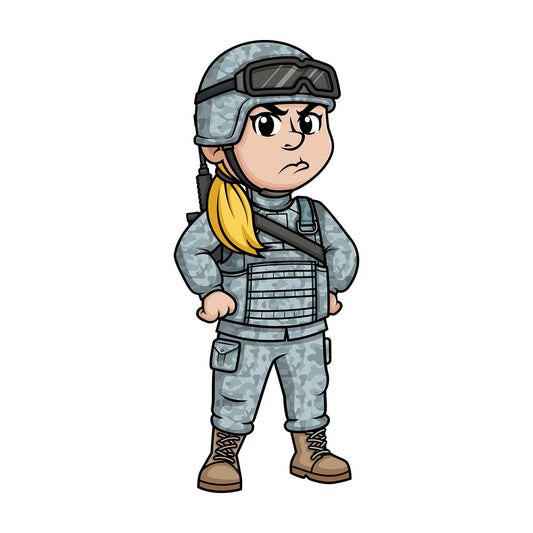 Angry female soldier. PNG - JPG and vector EPS (infinitely scalable). Image isolated on transparent background.