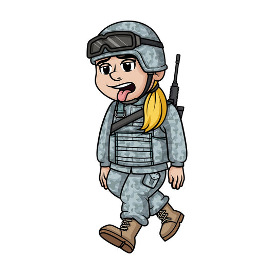 Tired female soldier. PNG - JPG and vector EPS (infinitely scalable). Image isolated on transparent background.