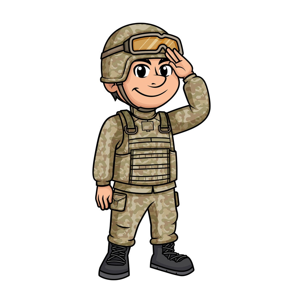 Male soldier saluting. PNG - JPG and vector EPS (infinitely scalable). Image isolated on transparent background.
