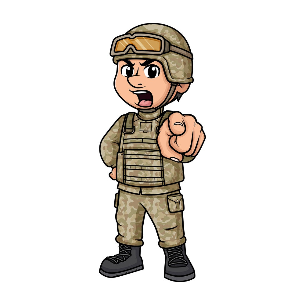 Furious male soldier yelling. PNG - JPG and vector EPS (infinitely scalable). Image isolated on transparent background.