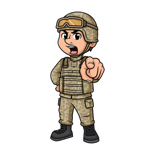 Furious male soldier yelling. PNG - JPG and vector EPS (infinitely scalable). Image isolated on transparent background.