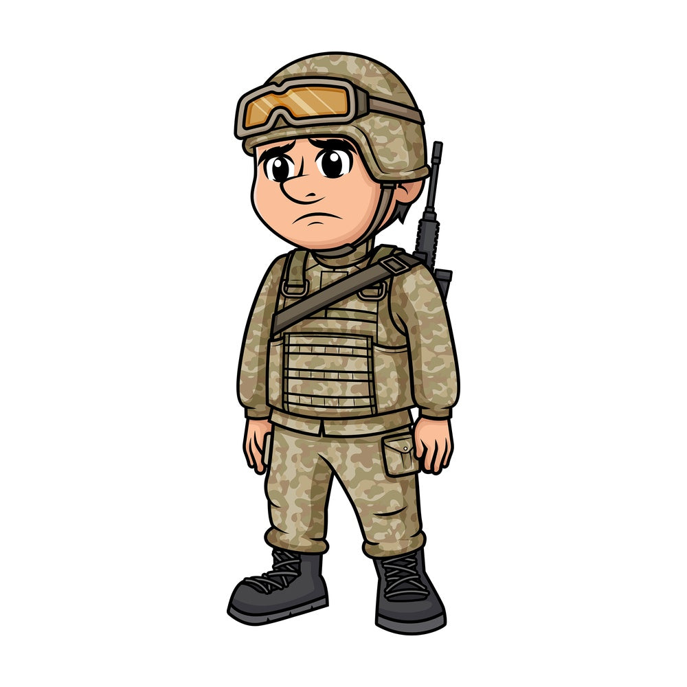 Sad male soldier. PNG - JPG and vector EPS (infinitely scalable). Image isolated on transparent background.