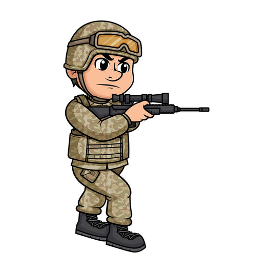 Soldier holding a rifle and aiming. PNG - JPG and vector EPS (infinitely scalable). Image isolated on transparent background.