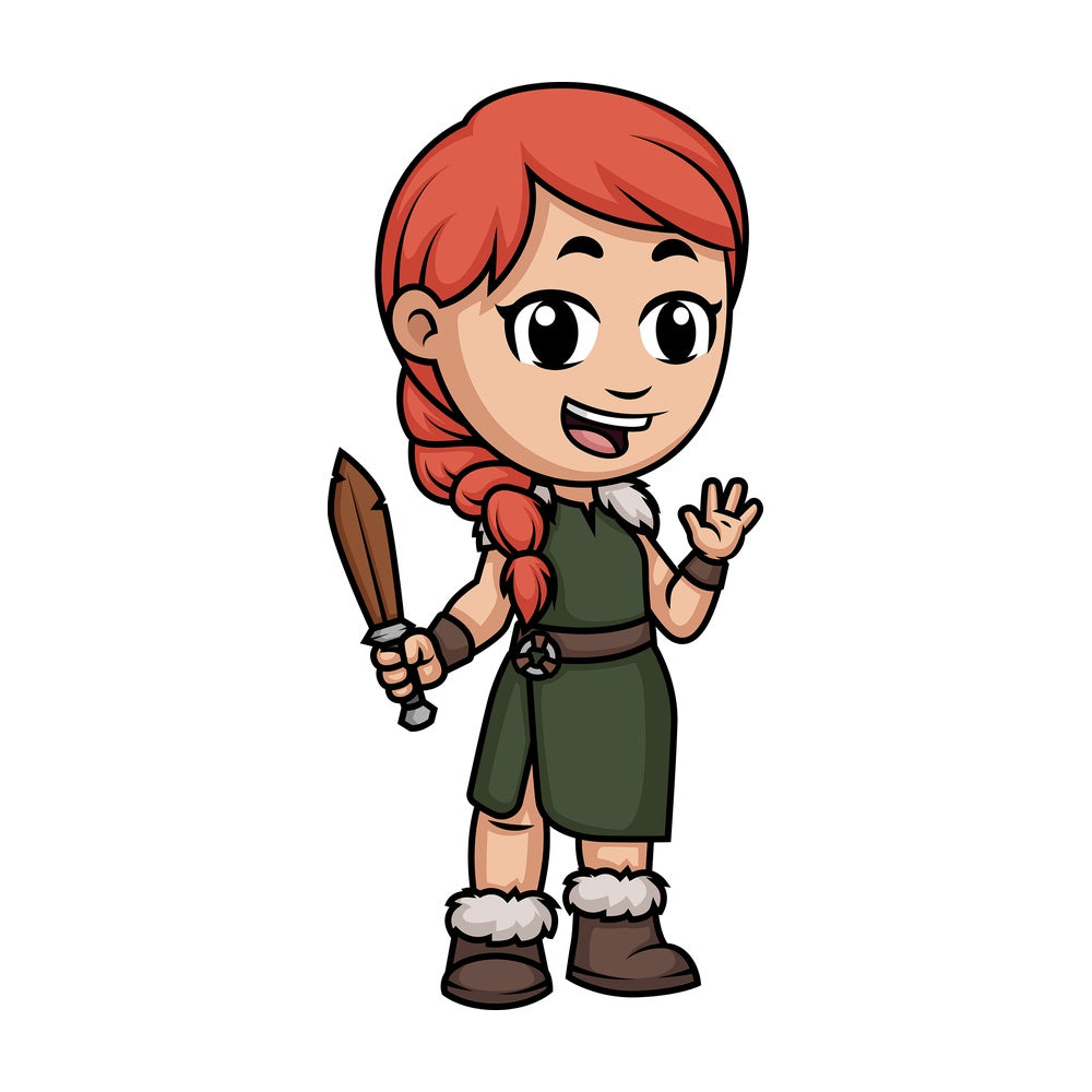 Little girl viking. PNG - JPG and vector EPS (infinitely scalable). Image isolated on transparent background.