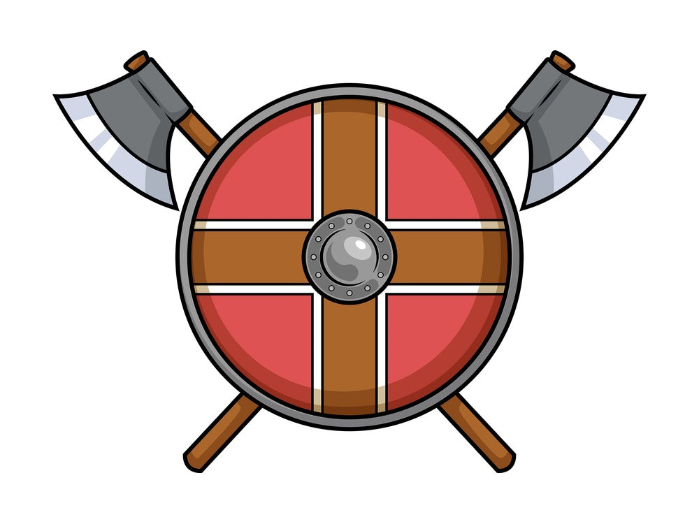 Viking shield with axes. PNG - JPG and vector EPS (infinitely scalable). Image isolated on transparent background.