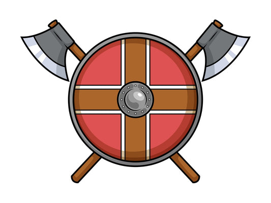 Viking shield with axes. PNG - JPG and vector EPS (infinitely scalable). Image isolated on transparent background.