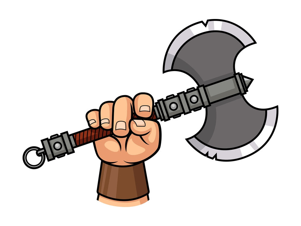 Viking hand holding war axe. PNG - JPG and vector EPS (infinitely scalable). Image isolated on transparent background.