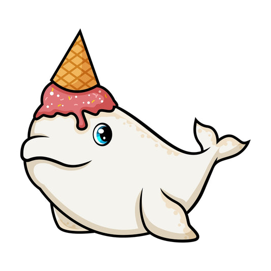 Narwhal with ice cream cone tusk. PNG - JPG and vector EPS (infinitely scalable).
