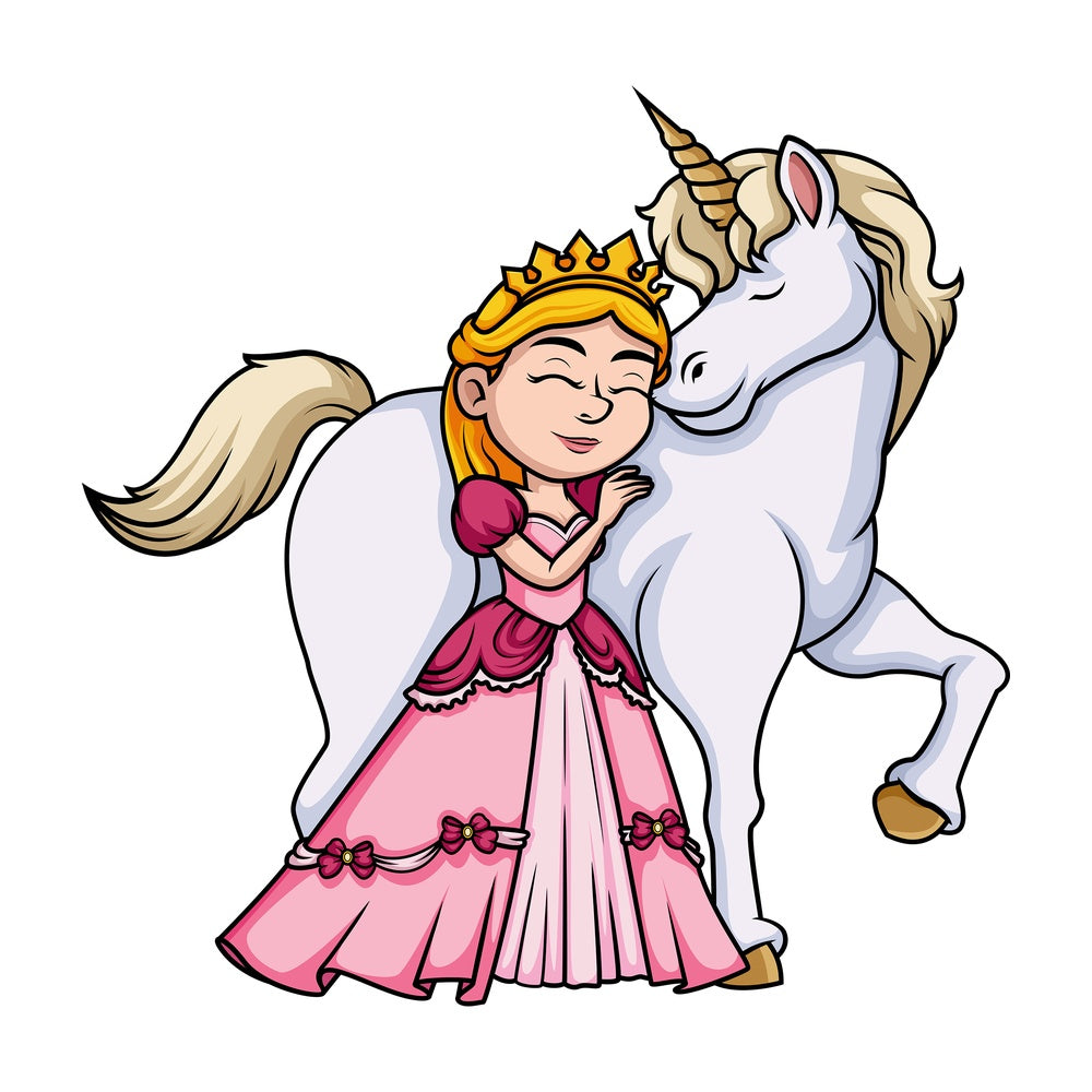 Princess hugging unicorn. PNG - JPG and vector EPS (infinitely scalable). Image isolated on transparent background.