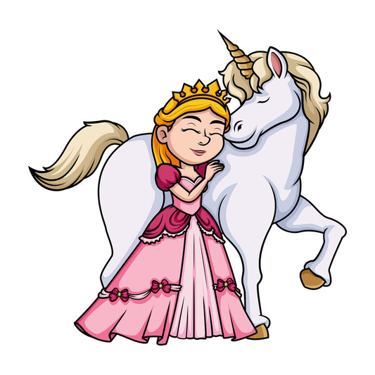 Princess hugging unicorn. PNG - JPG and vector EPS (infinitely scalable). Image isolated on transparent background.