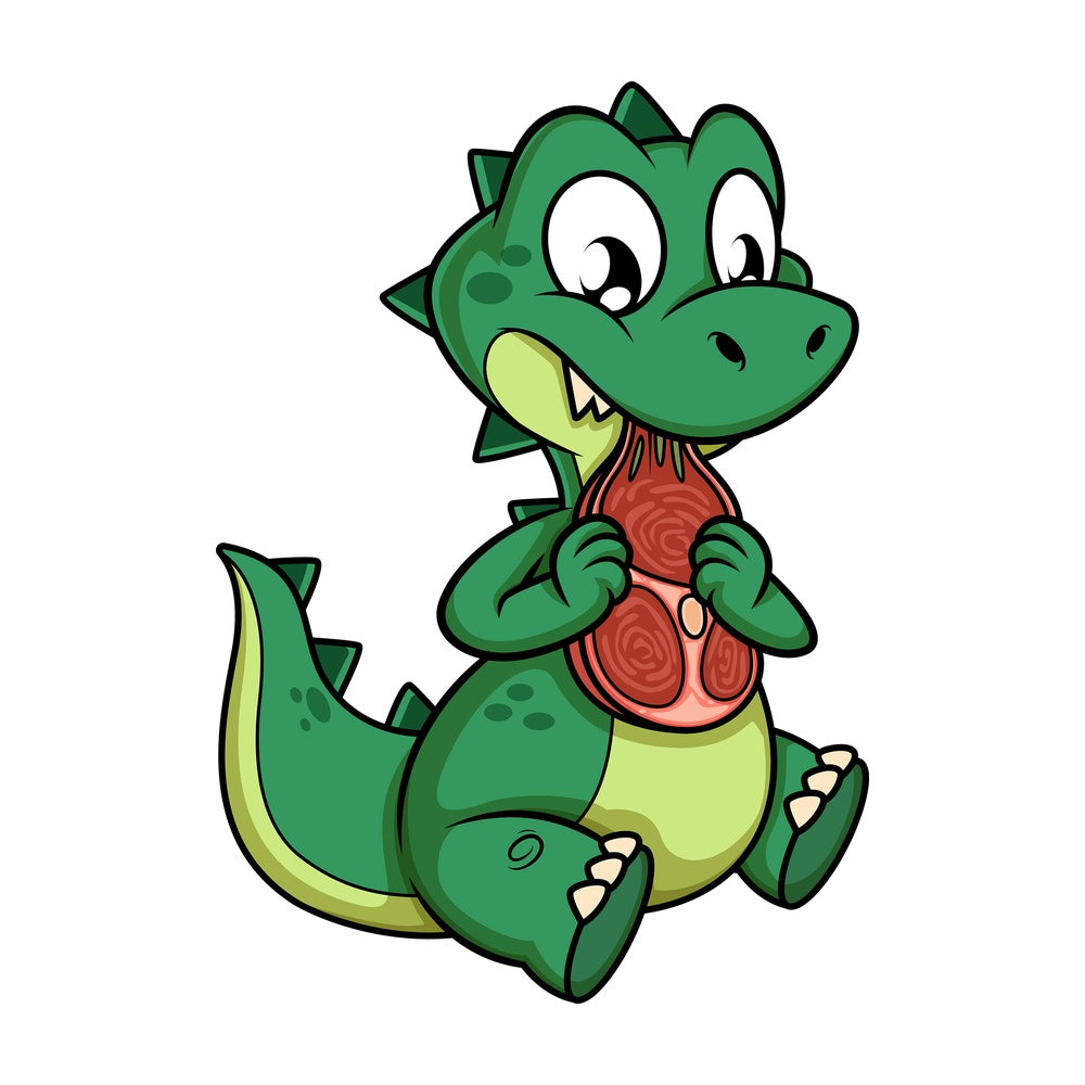Green dinosaur eating meat. PNG - JPG and vector EPS (infinitely scalable).