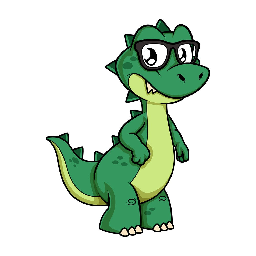 Green dinosaur with glasses. PNG - JPG and vector EPS (infinitely scalable).