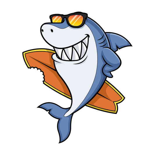 Surfer shark holding surfboard. PNG - JPG and vector EPS (infinitely scalable).