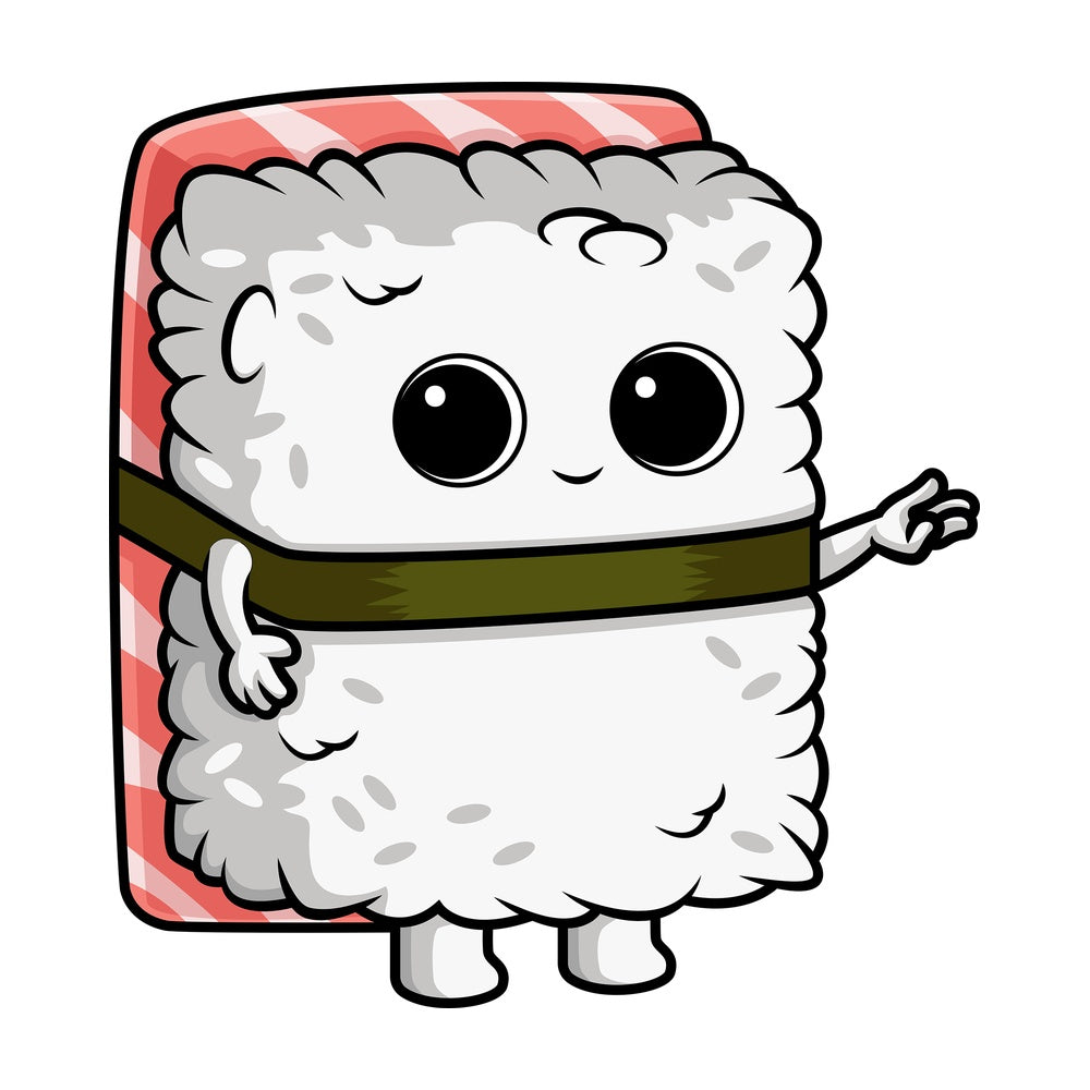 Sushi character pointing to the side. PNG - JPG and vector EPS (infinitely scalable).