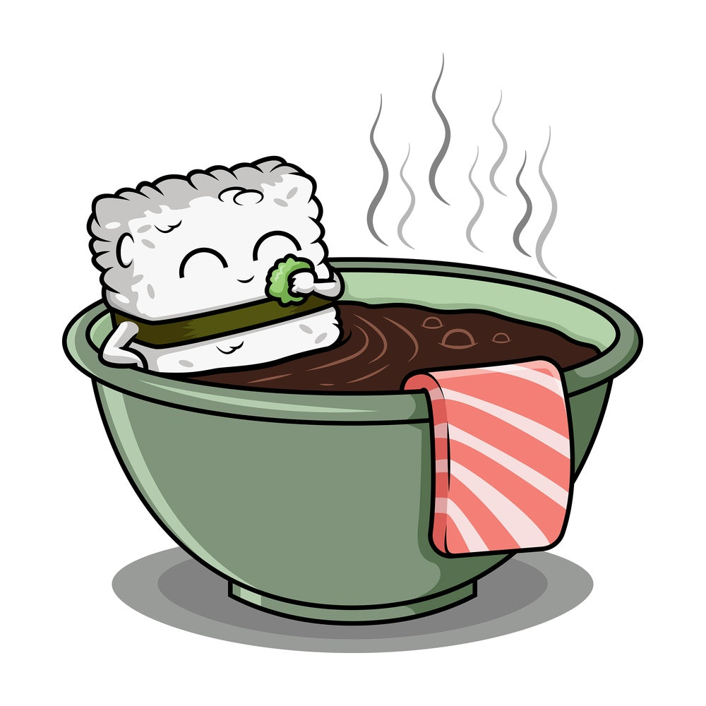 Sushi character bathing in soup bowl. PNG - JPG and vector EPS (infinitely scalable).