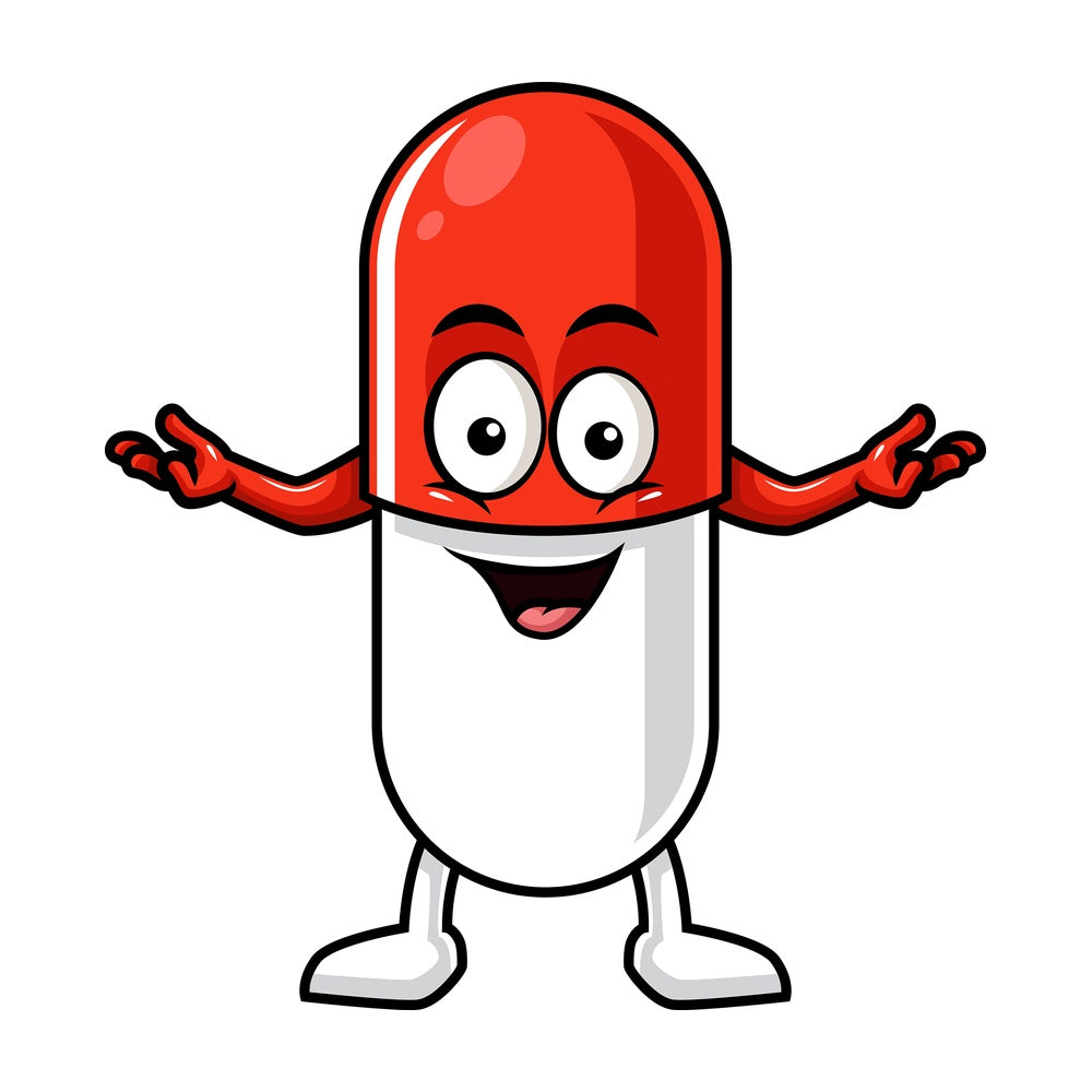 Welcoming capsule pill character. PNG - JPG and vector EPS (infinitely scalable).