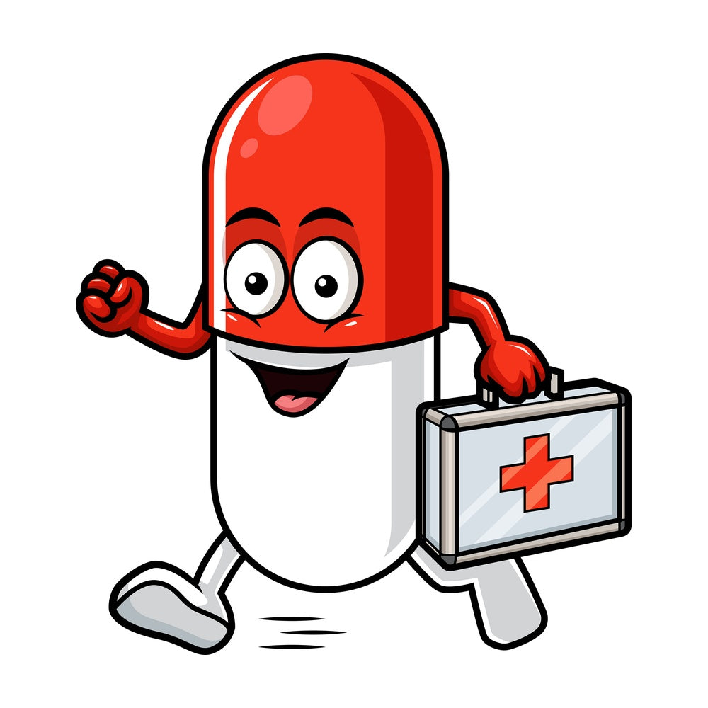 Capsule pill character medic. PNG - JPG and vector EPS (infinitely scalable).