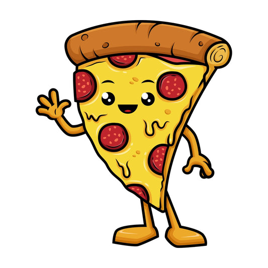 Pizza character waving hello. PNG - JPG and vector EPS (infinitely scalable).