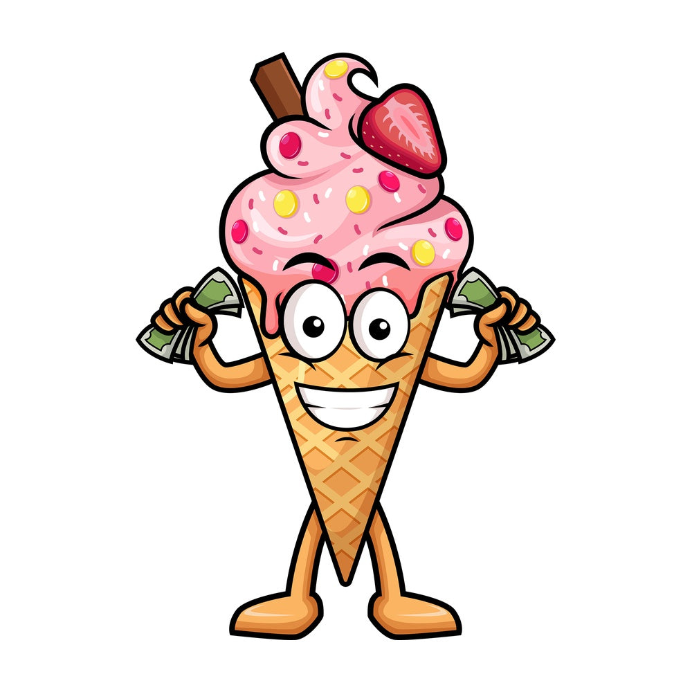 Ice cream cone holding money. PNG - JPG and vector EPS (infinitely scalable).
