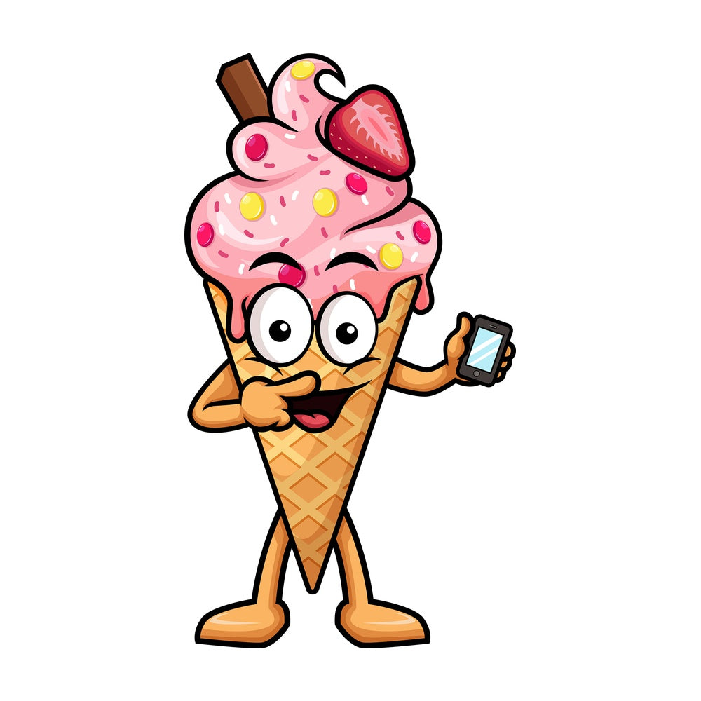 Ice cream holding mobile phone. PNG - JPG and vector EPS (infinitely scalable).