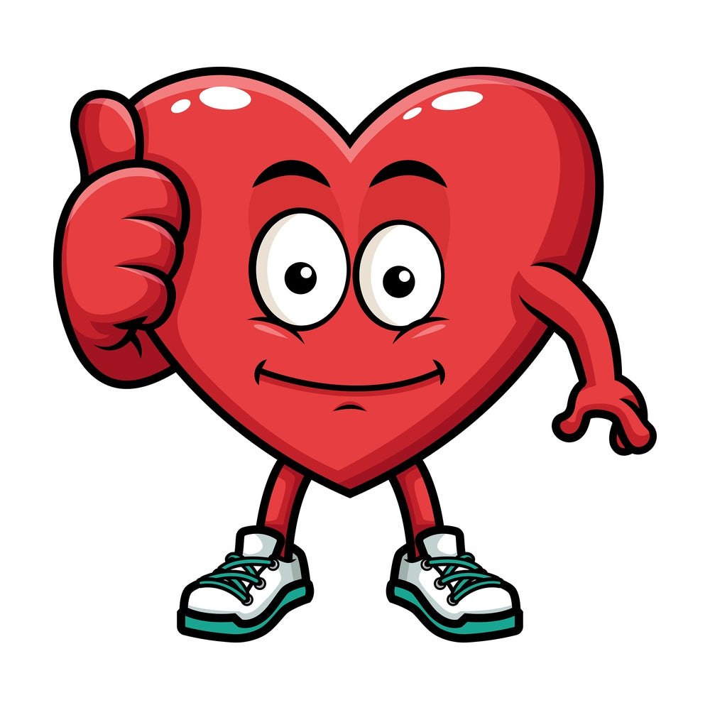 Heart character thumbs up. PNG - JPG and vector EPS (infinitely scalable). Image isolated on transparent background.