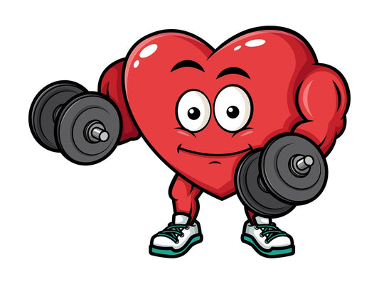 Muscular heart lifting dumbbells. PNG - JPG and vector EPS (infinitely scalable). Image isolated on transparent background.